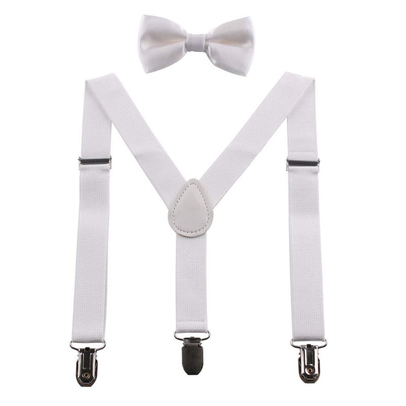 GUCHOL Child Kids Suspenders Bow Tie for Boys and Girls Adjustable Elastic Classic Accessory Sets Age 1 to 13 Year (White, 26 INCH (1-5 Year) - Image 1